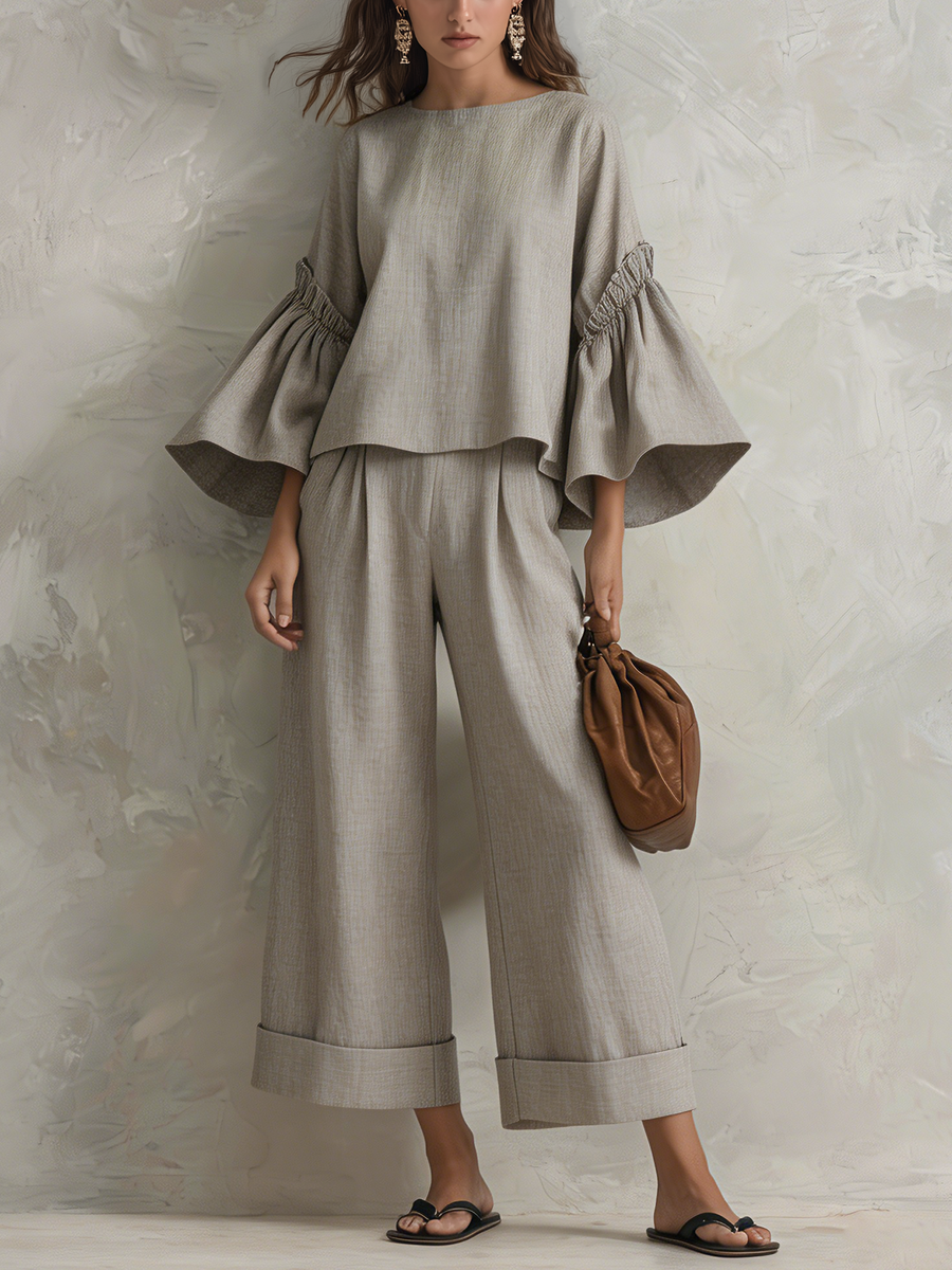 Grey Cotton-Linen Top
