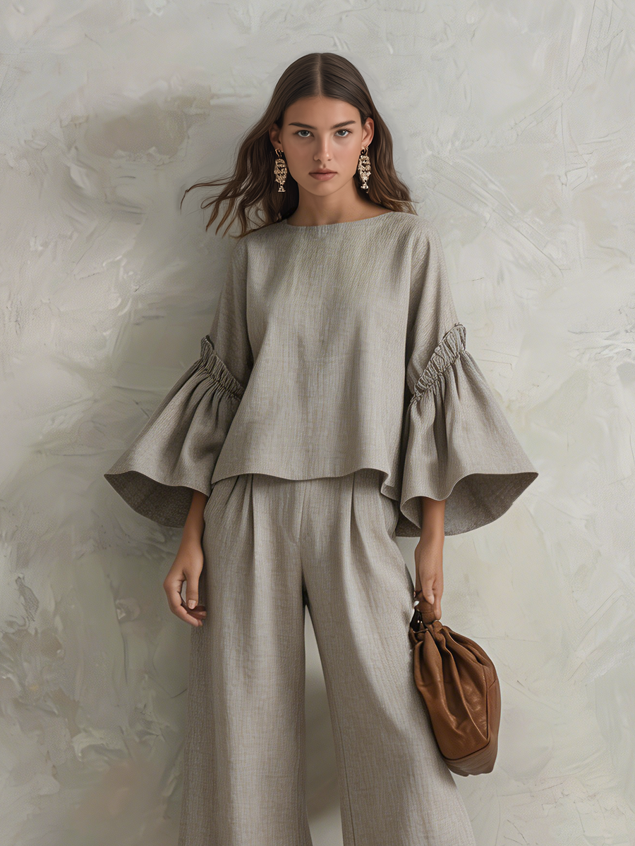 Grey Cotton-Linen Top