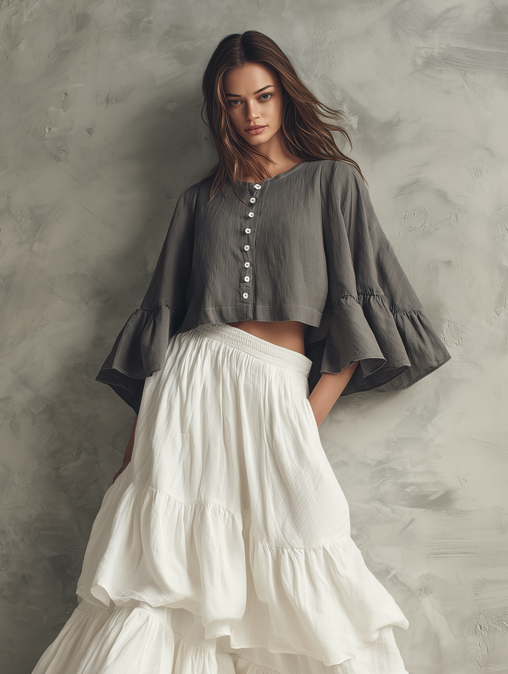 Grey Top & White Skirt
