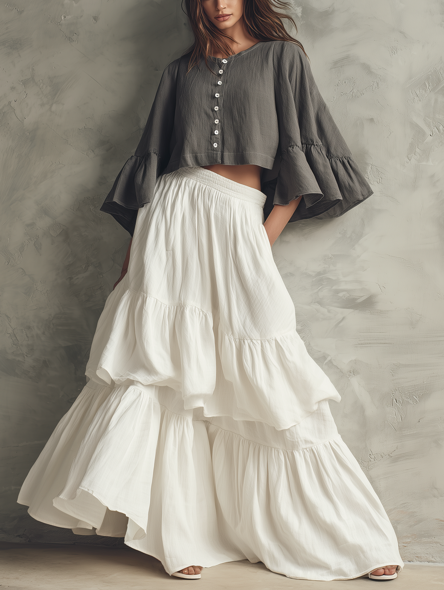 Grey Top & White Skirt