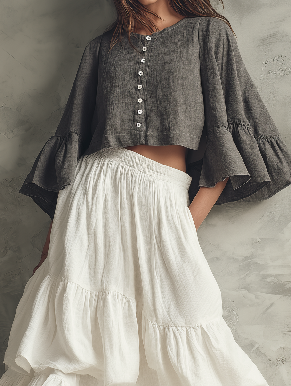 Grey Top & White Skirt