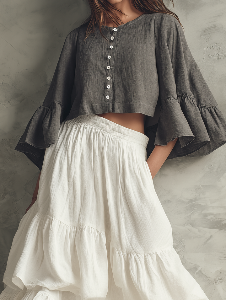 Grey Top & White Skirt