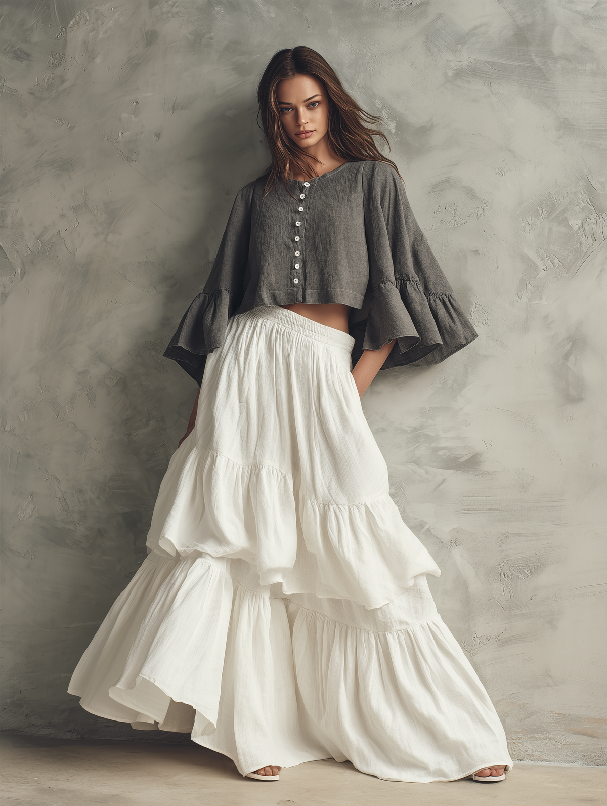 Grey Top & White Skirt