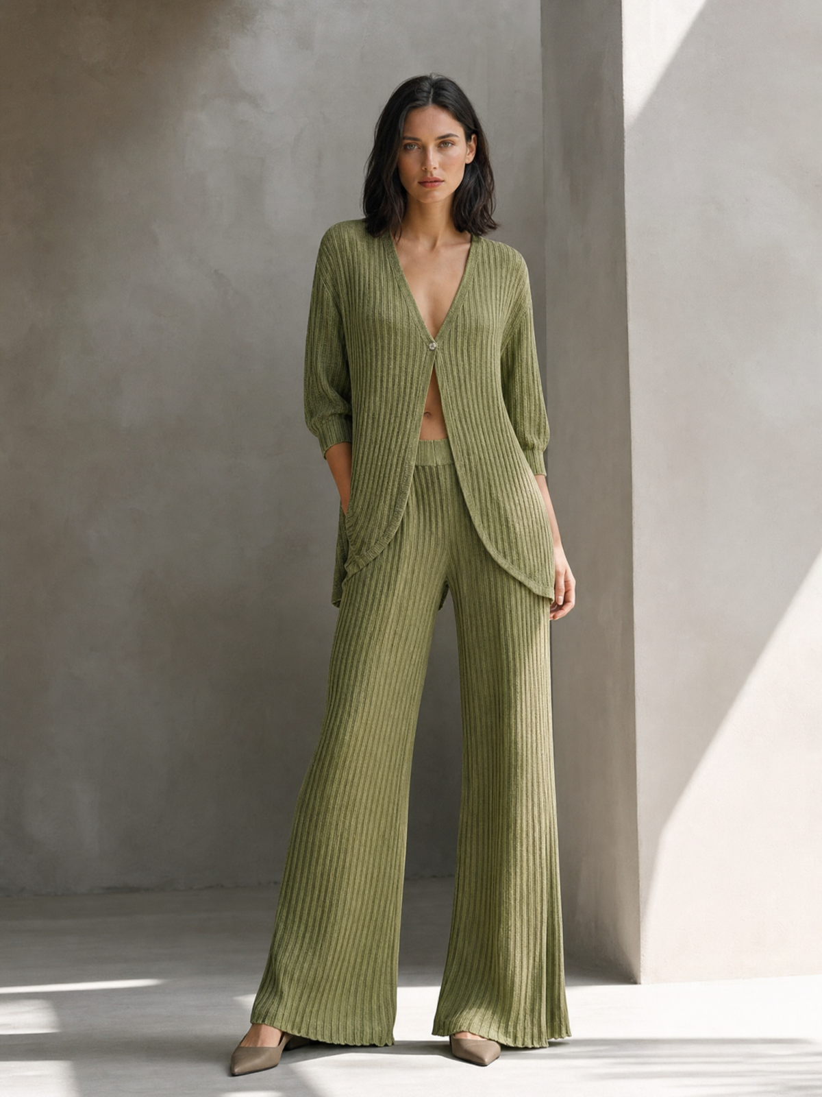 Olive Green Cardigan Set