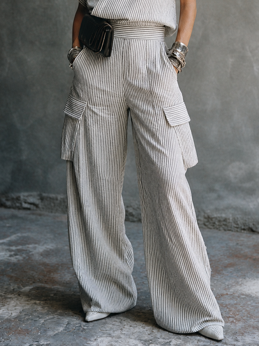 Gray White Striped Set