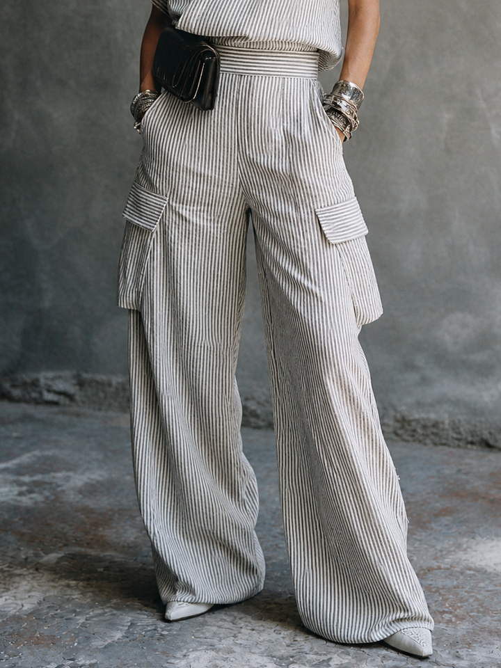 Gray White Striped Set
