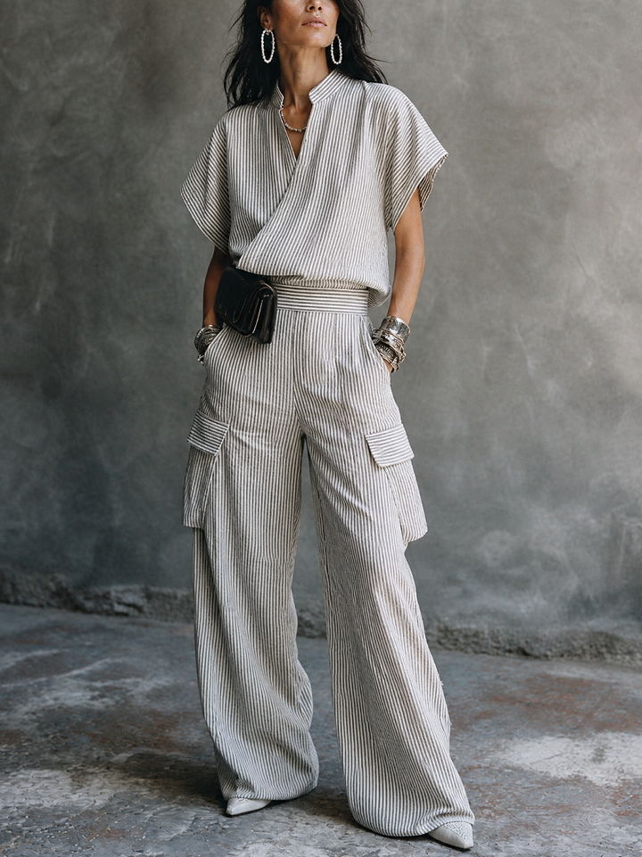 Gray White Striped Set