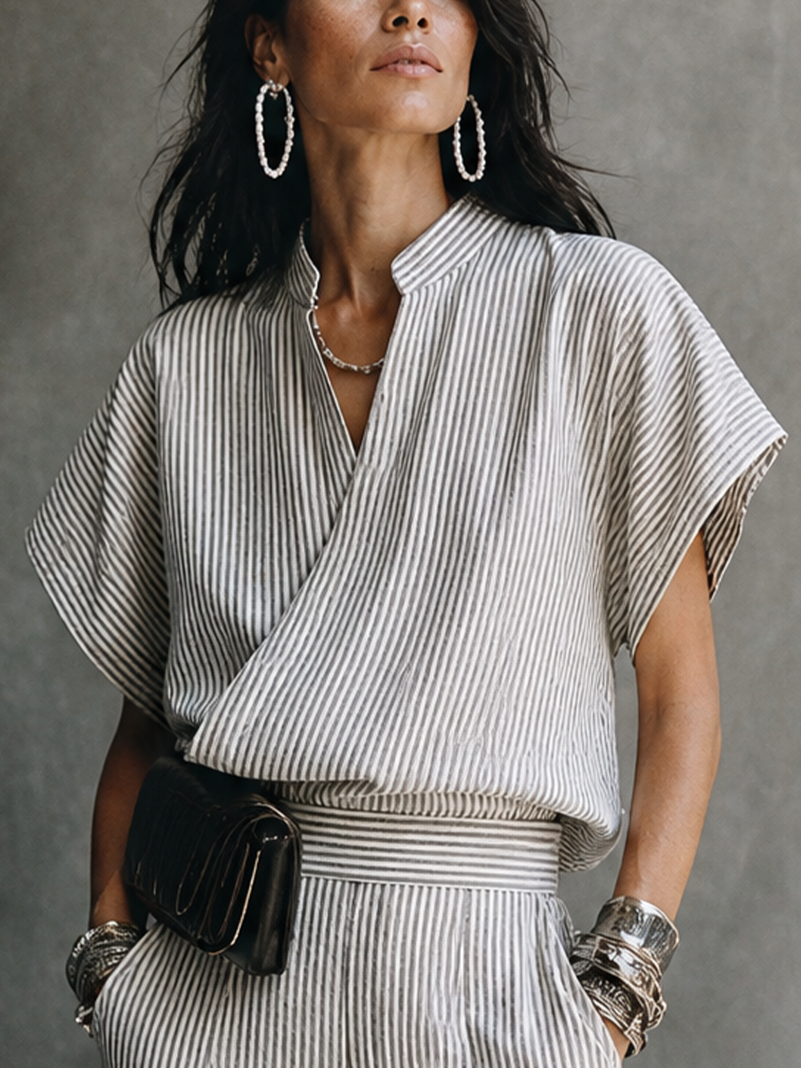 Gray White Striped Set