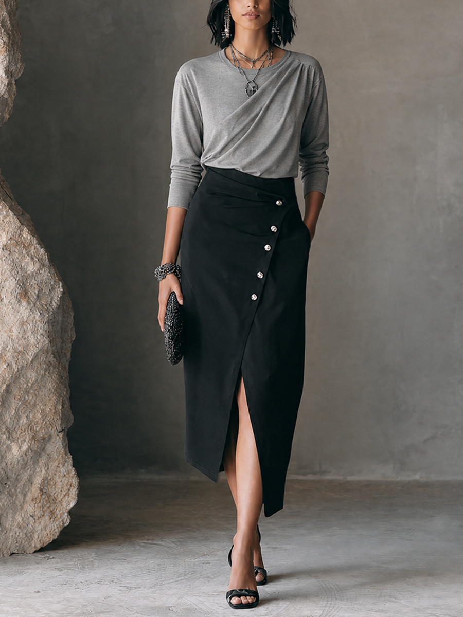Draped Top & Midi Skirt Set