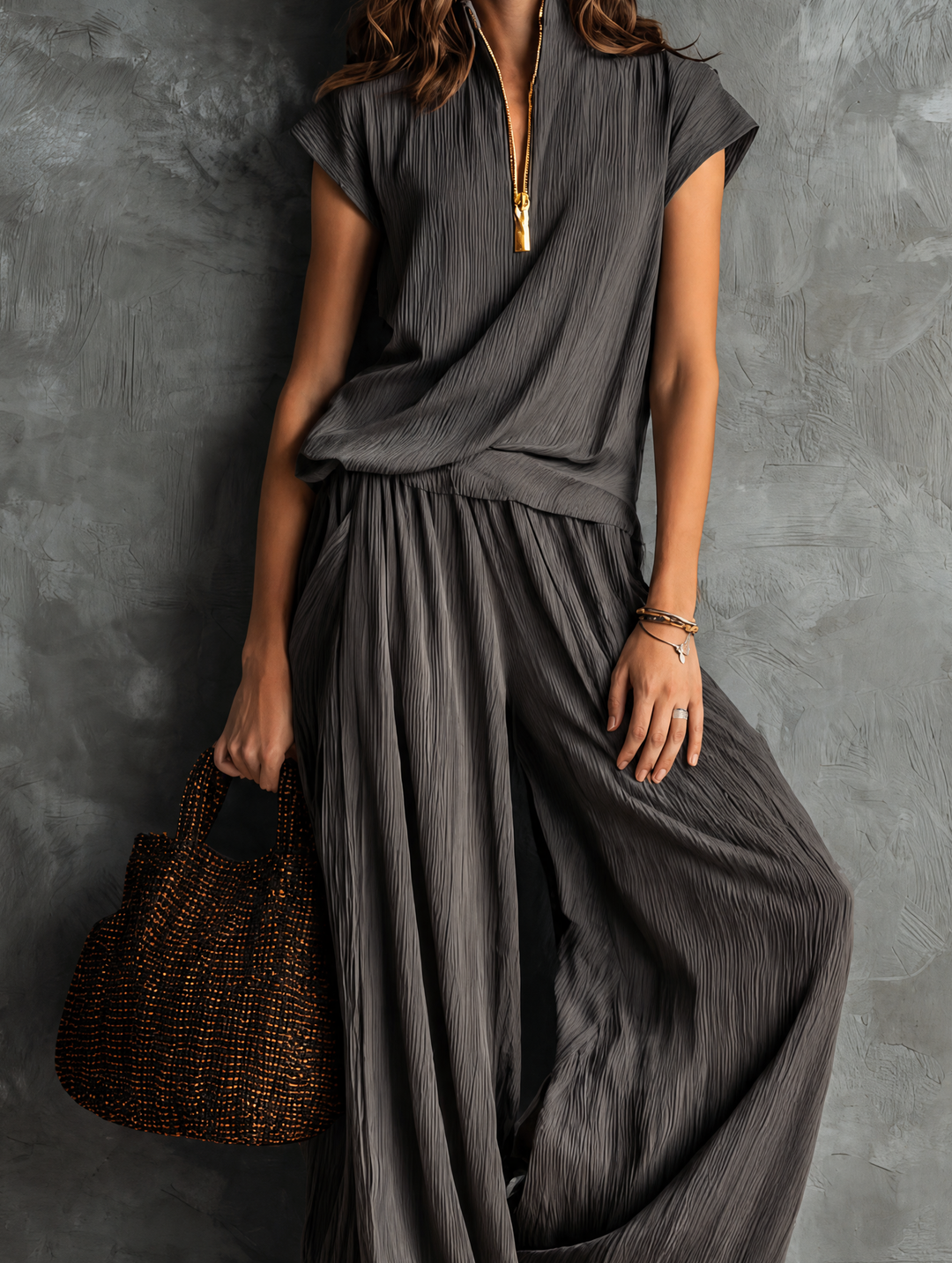 Grey Pleated Top