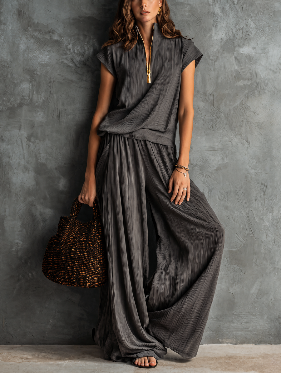 Grey Pleated Top