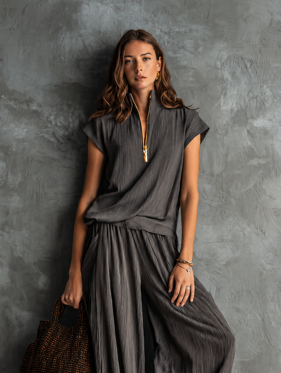 Grey Pleated Top
