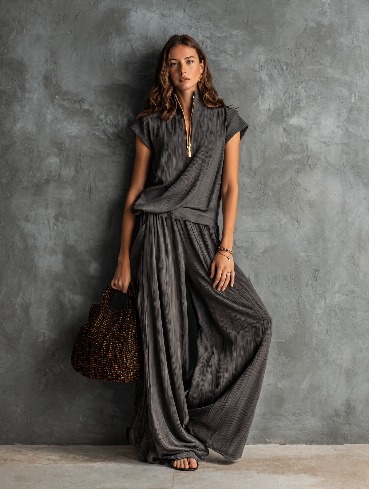Grey Pleated Top