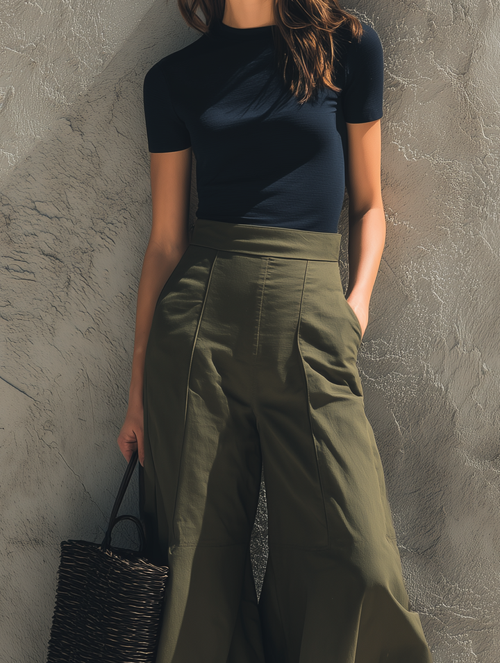 Navy Top & Green Trousers