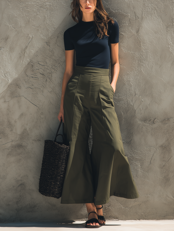 Navy Top & Green Trousers