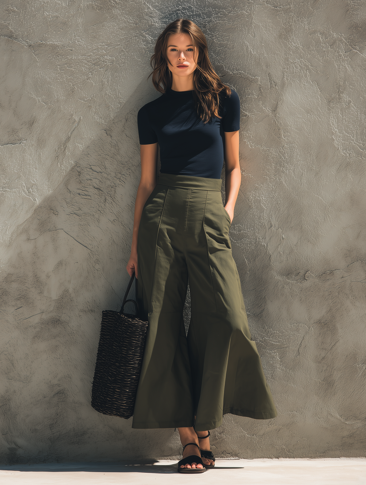 Navy Top & Green Trousers