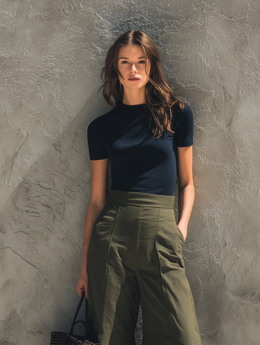 Navy Top & Green Trousers