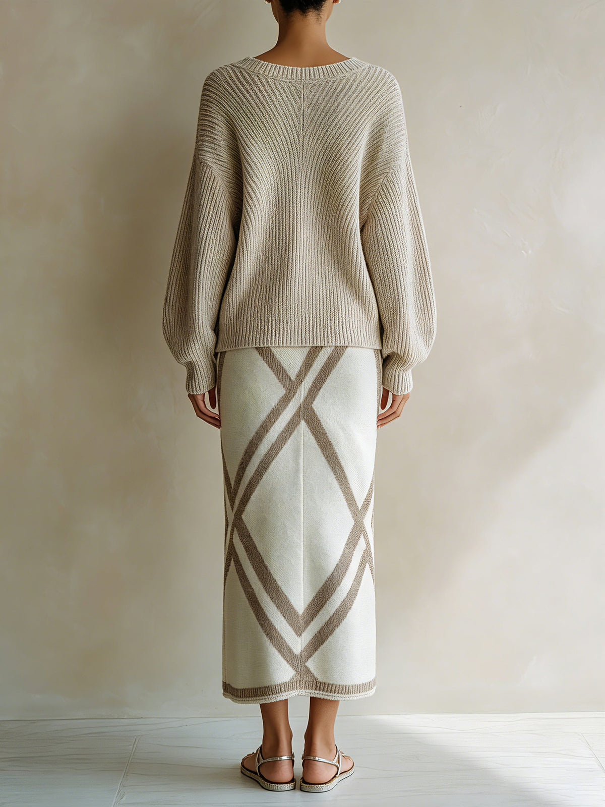 Geometric Knit Sweater & Skirt Set