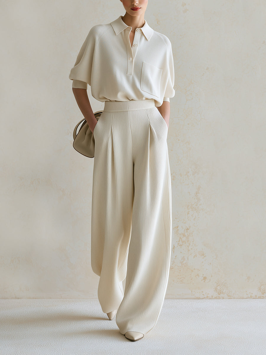 Pleated Wide-Leg Knit Two-Piece Set