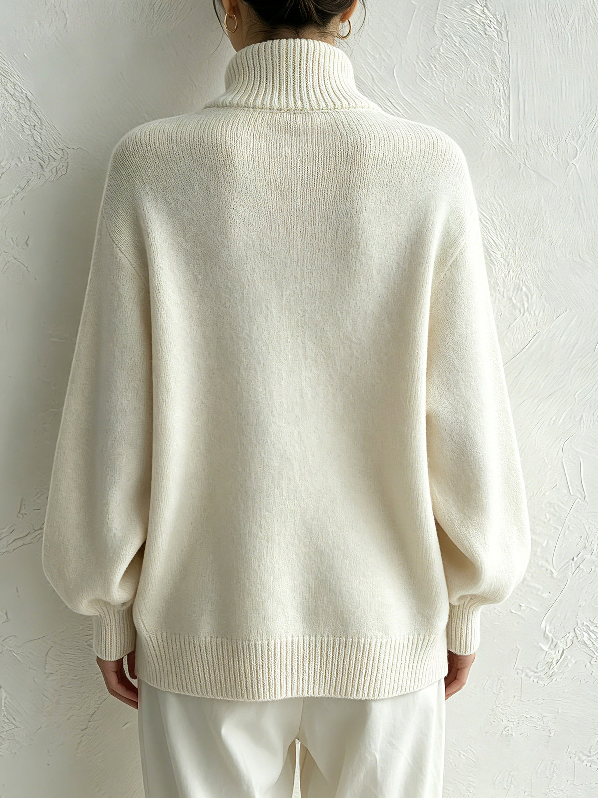 Diagonal Button Turtleneck Knit Sweater