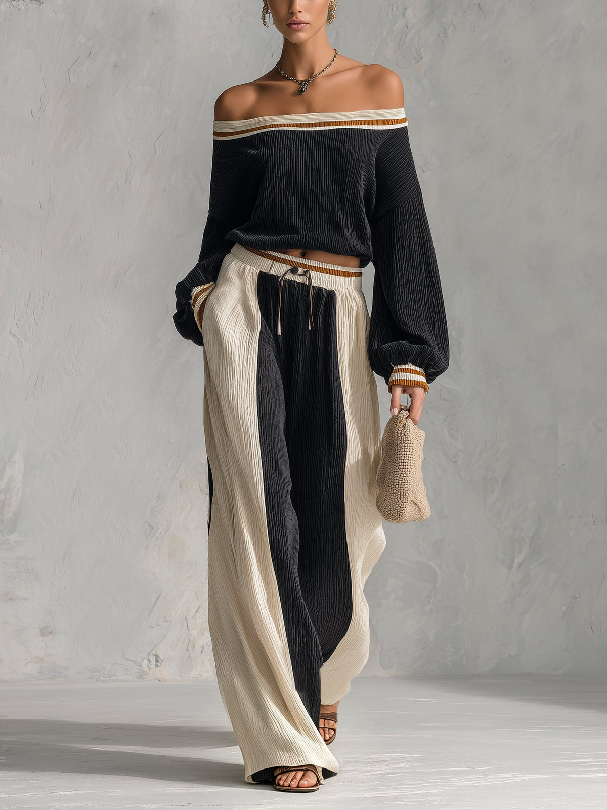 Off-Shoulder Colourblock Knit Set