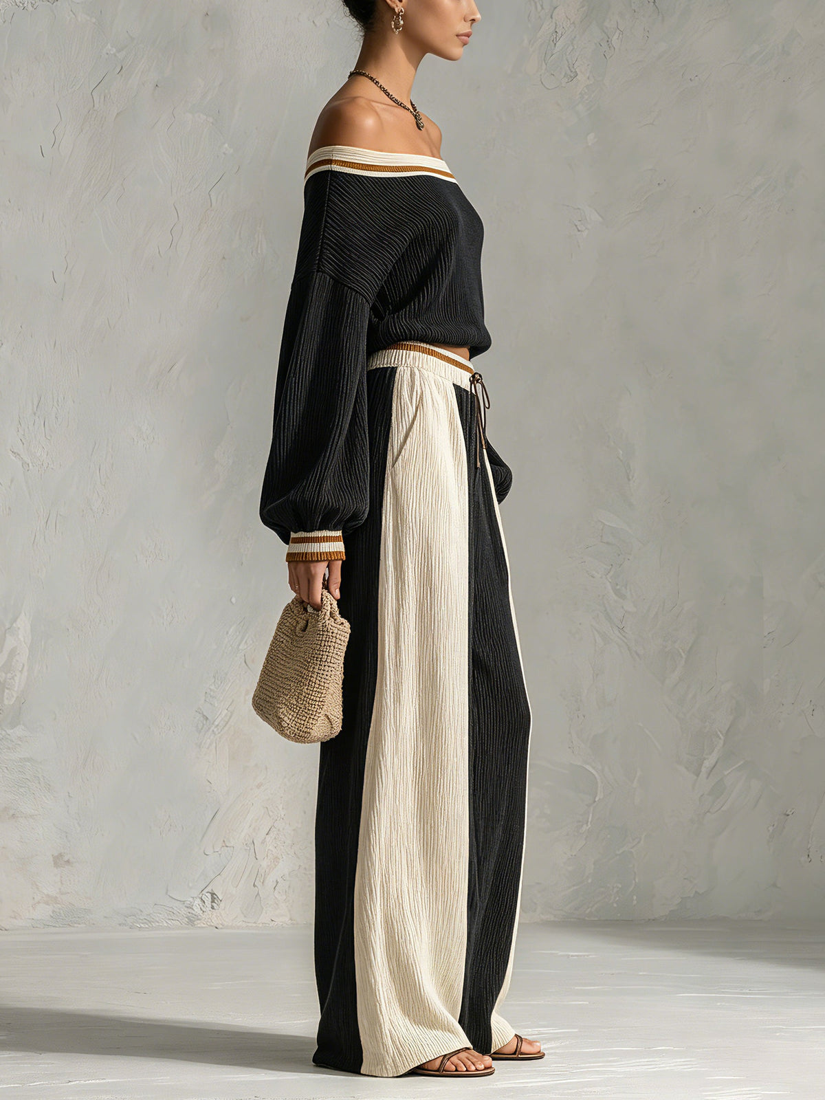 Off-Shoulder Colourblock Knit Set