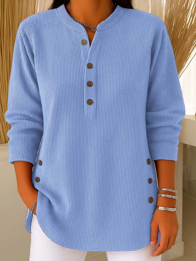 Eden Button Henley Tunic - Blue