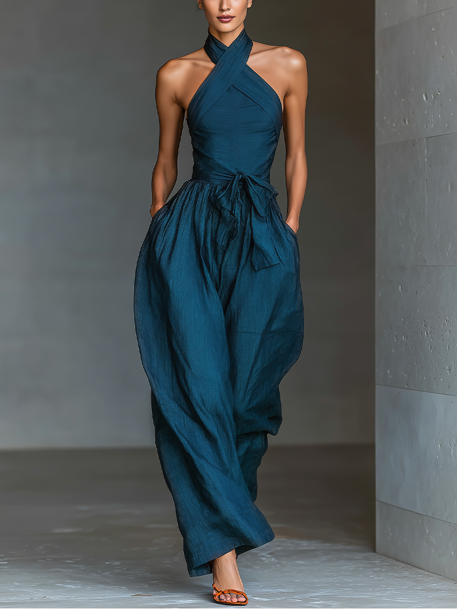 Navy Linen Jumpsuit