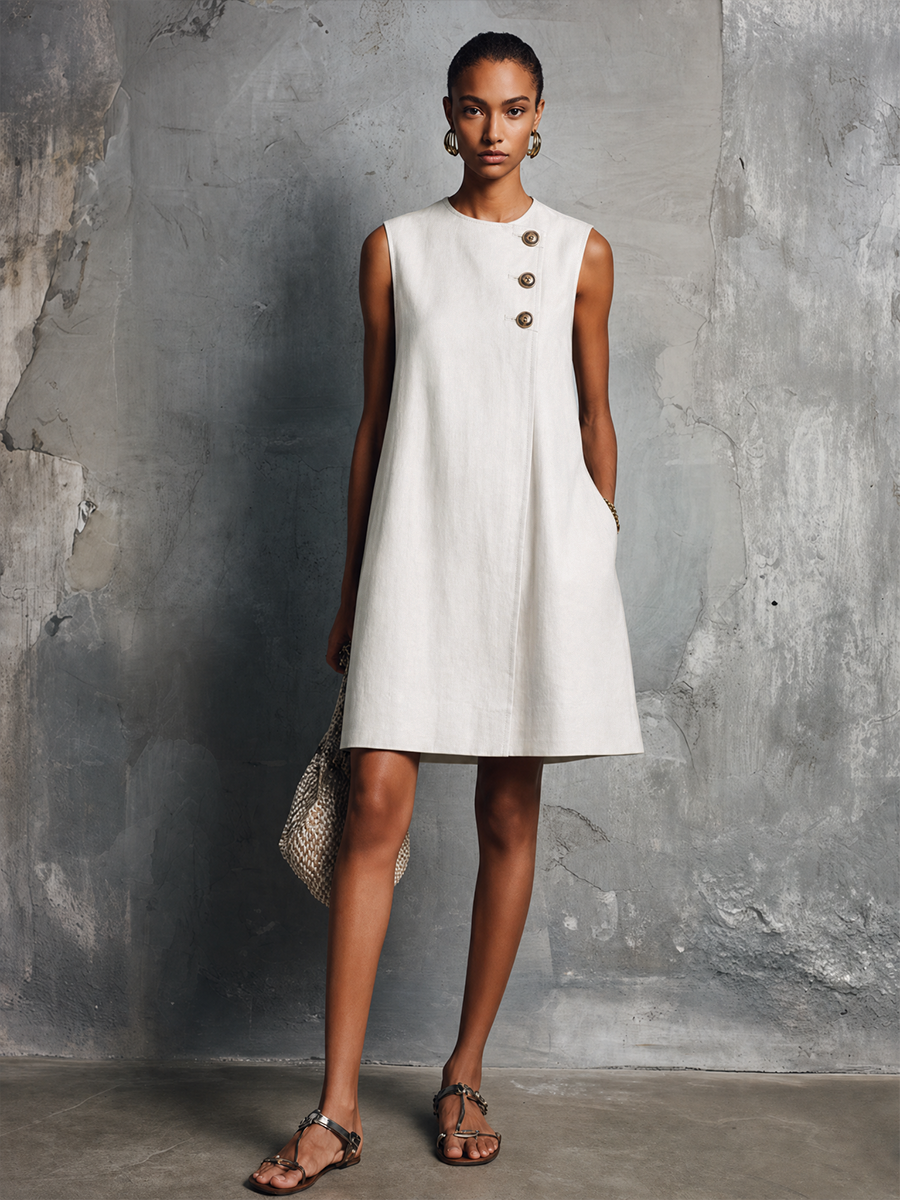 Navy Linen Mini Dress