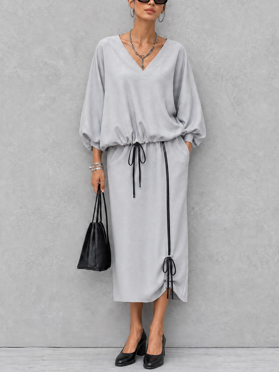 V-Neck Top & Midi Skirt Set