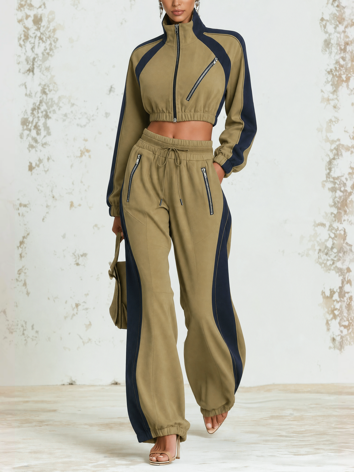 Contrast-Stripe Cropped Track Set