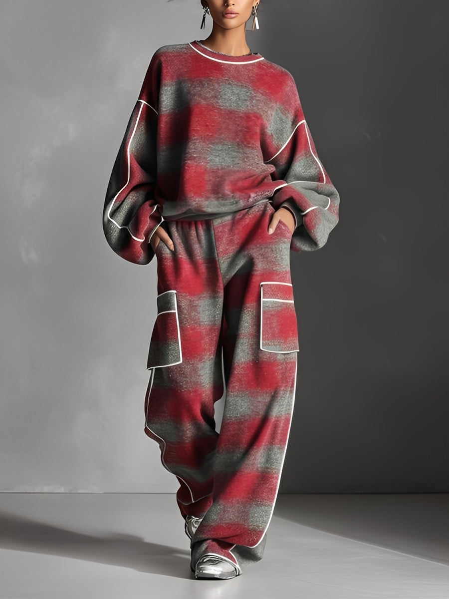Plaid Piping Pantsuit