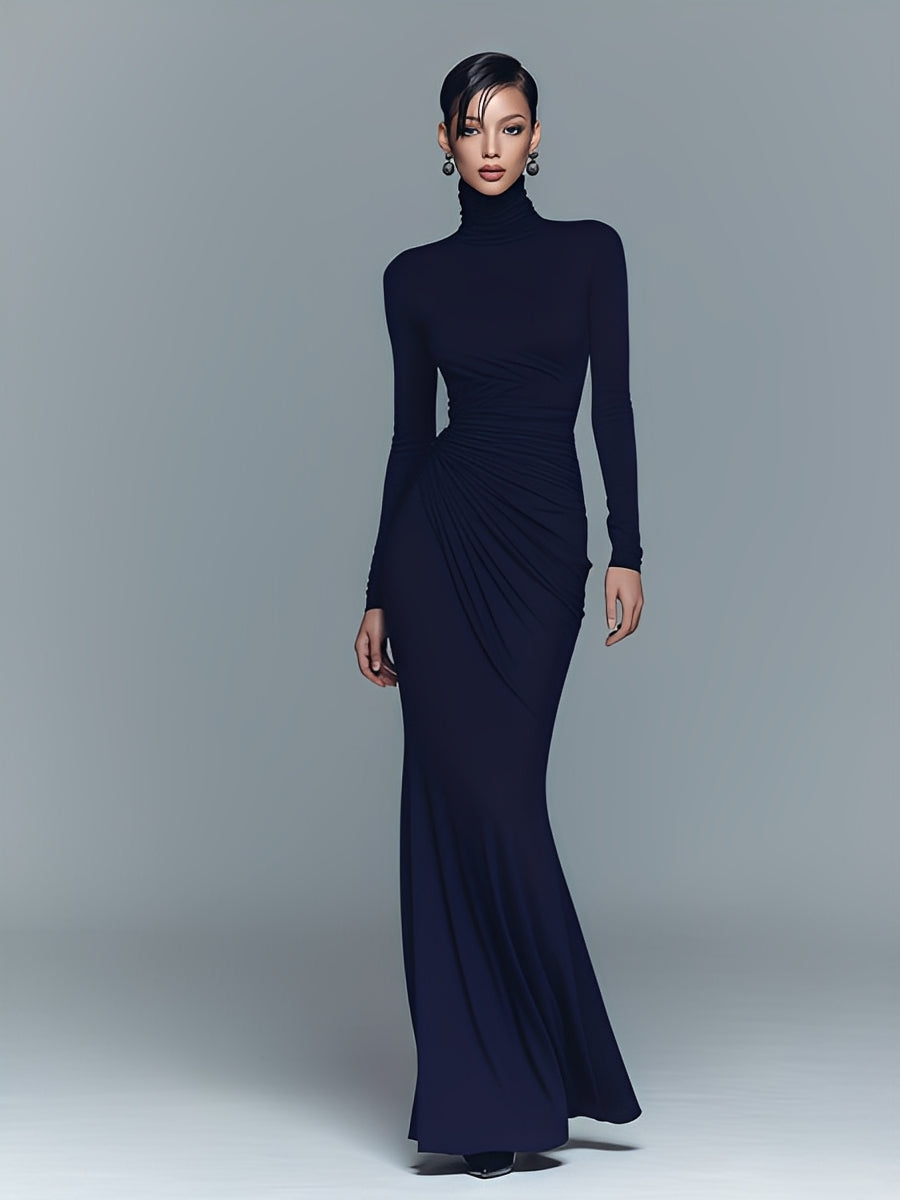 Navy Turtleneck Maxi Dress