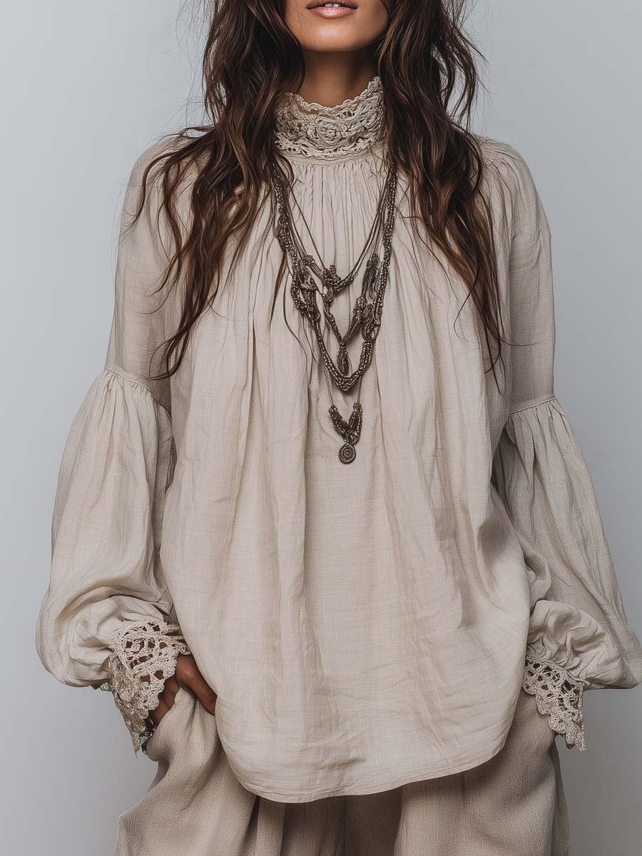 Lace Pleated Blouse
