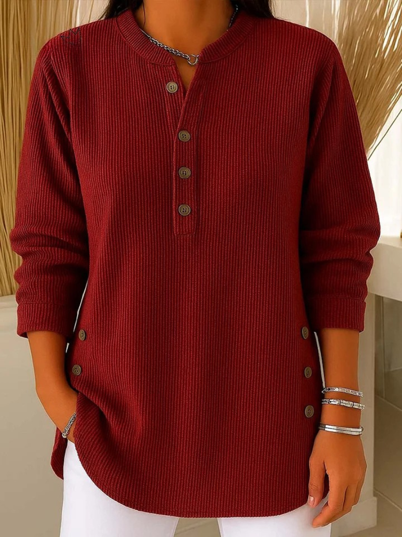 Eden Button Henley Tunic - Burgundy