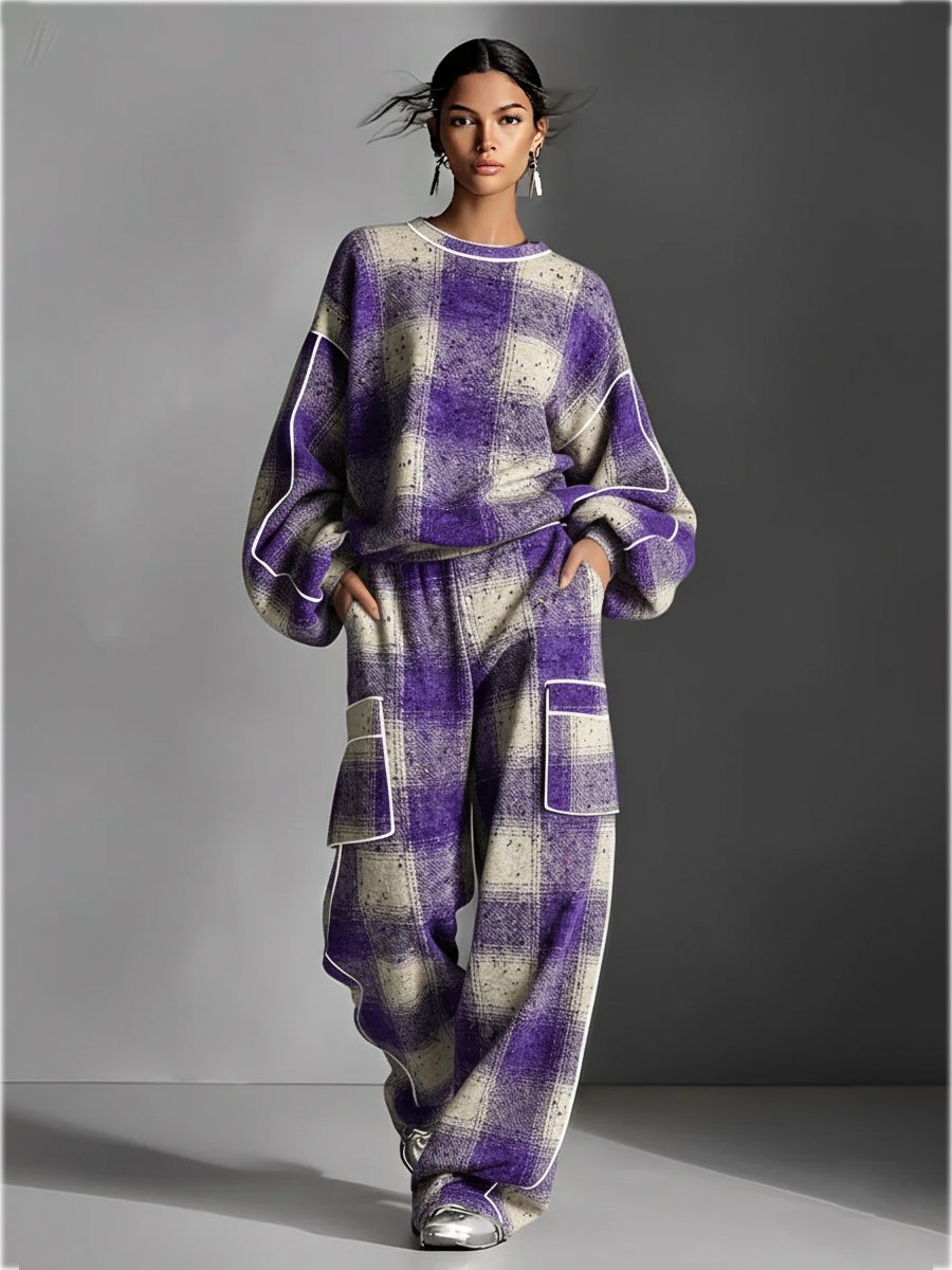 Plaid Piping Pantsuit