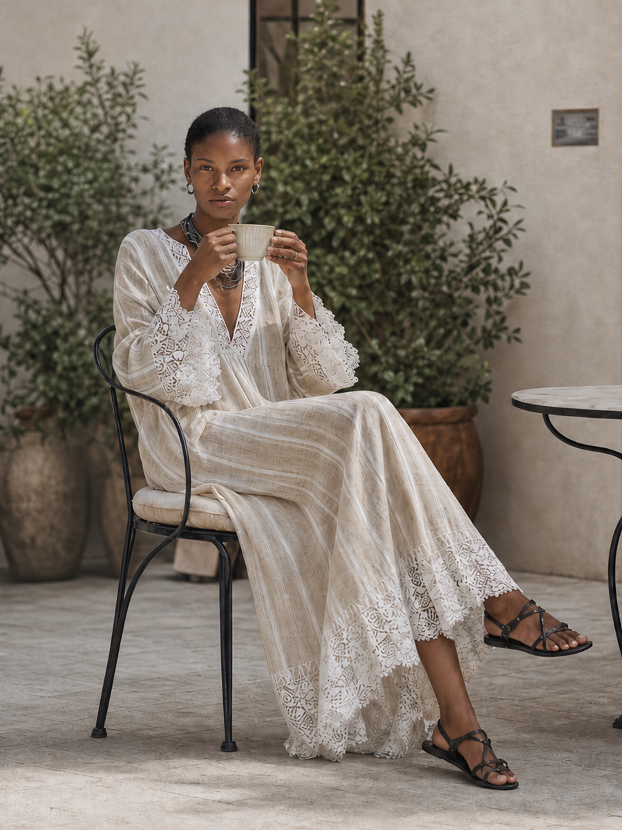 Beige Stripe Maxi Dress