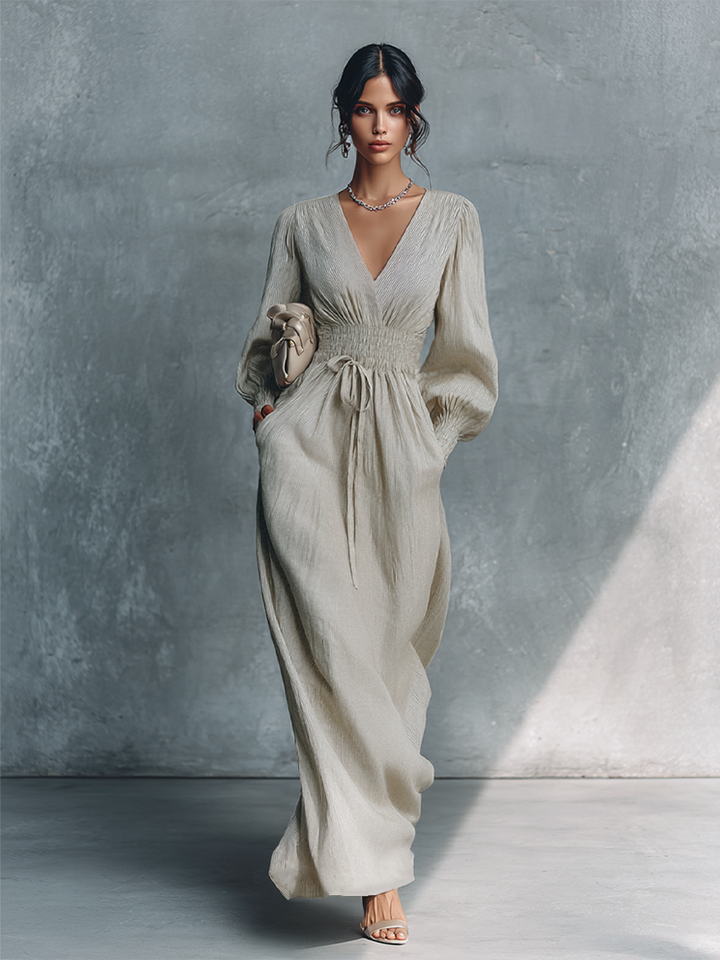 Beige Striped Maxi Dress