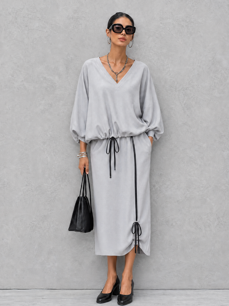 V-Neck Top & Midi Skirt Set