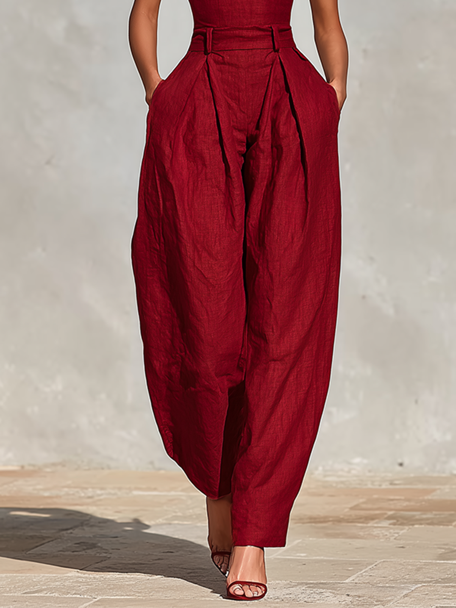 Red Linen Jumpsuit