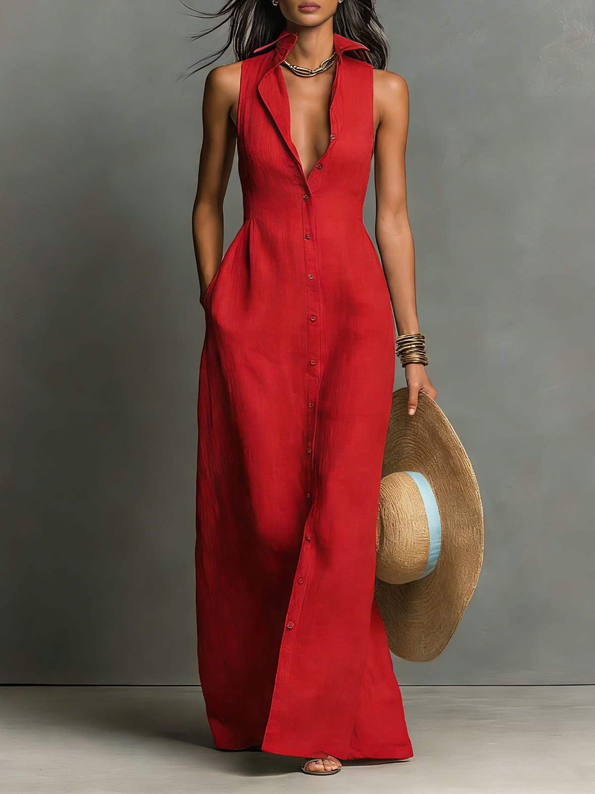 Linen-Blend Maxi Dress