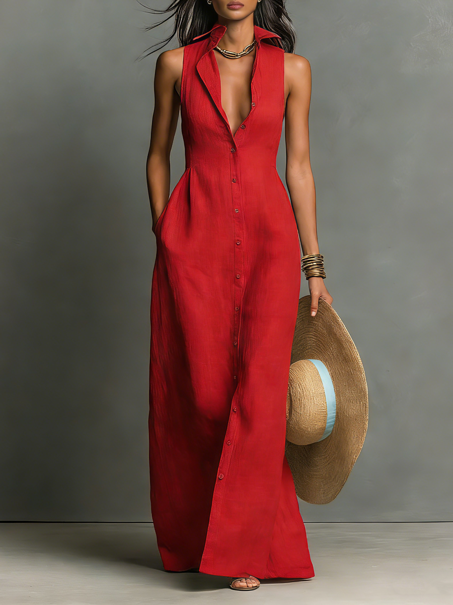Linen-Blend Maxi Dress