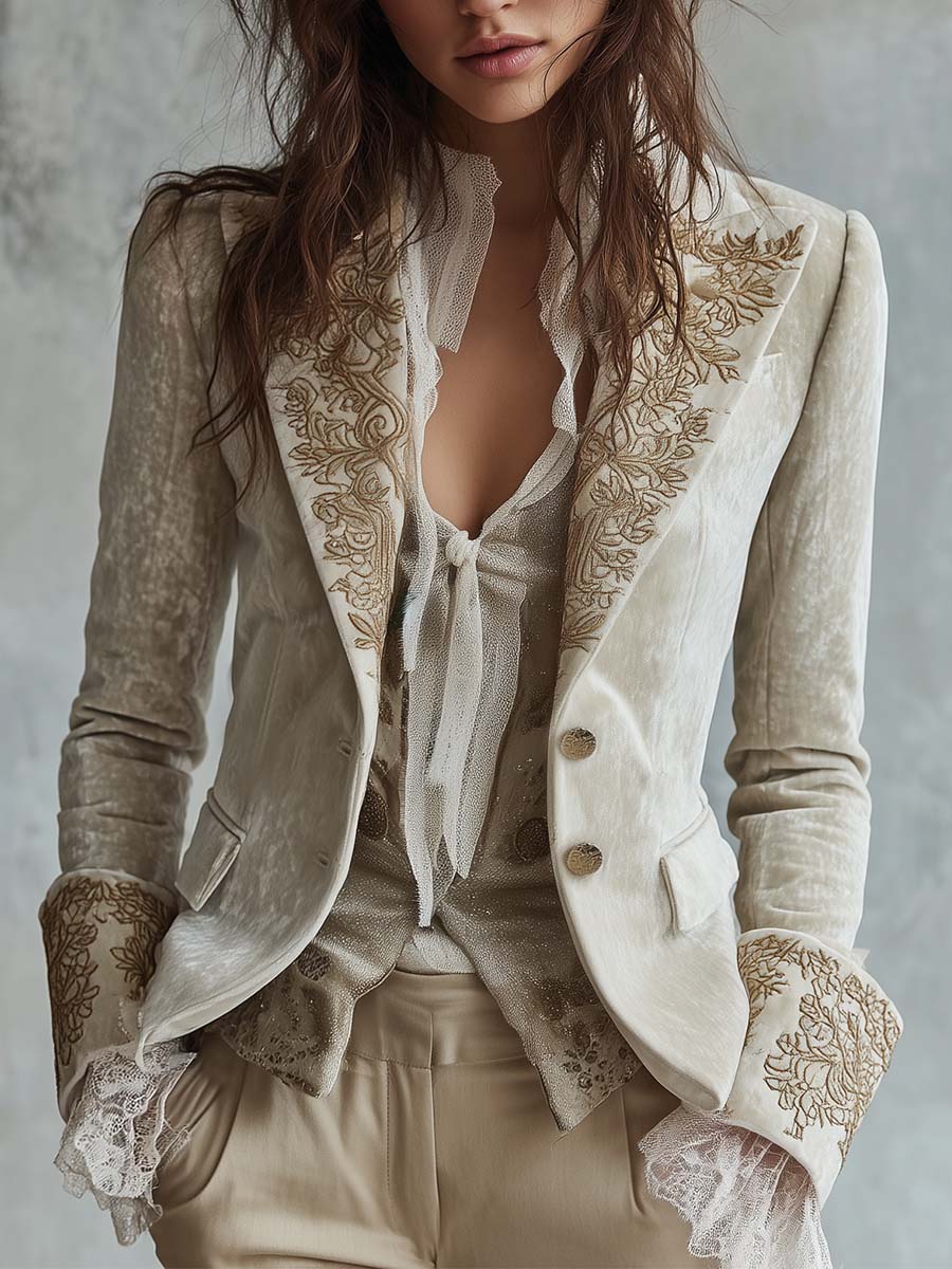 Ivory Velvet Blazer