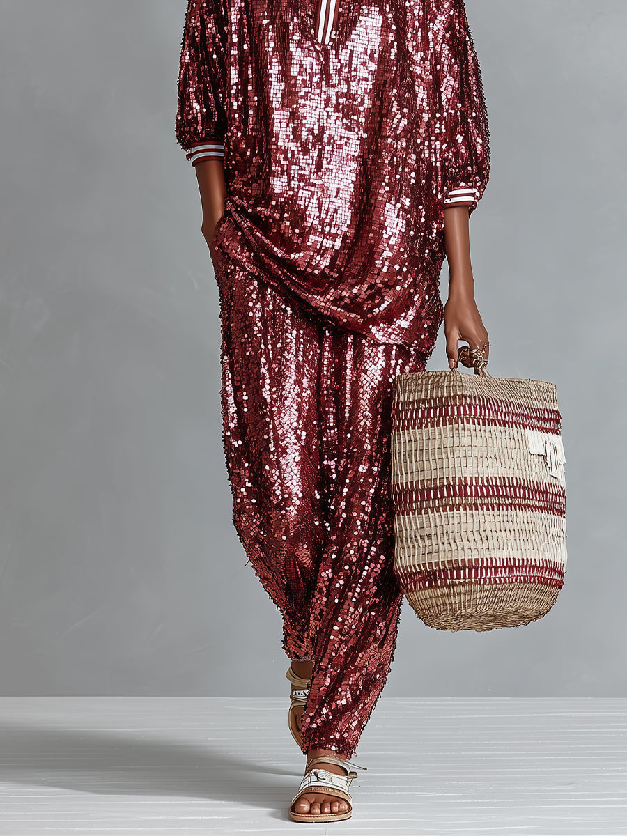 Burgundy Sequin Set