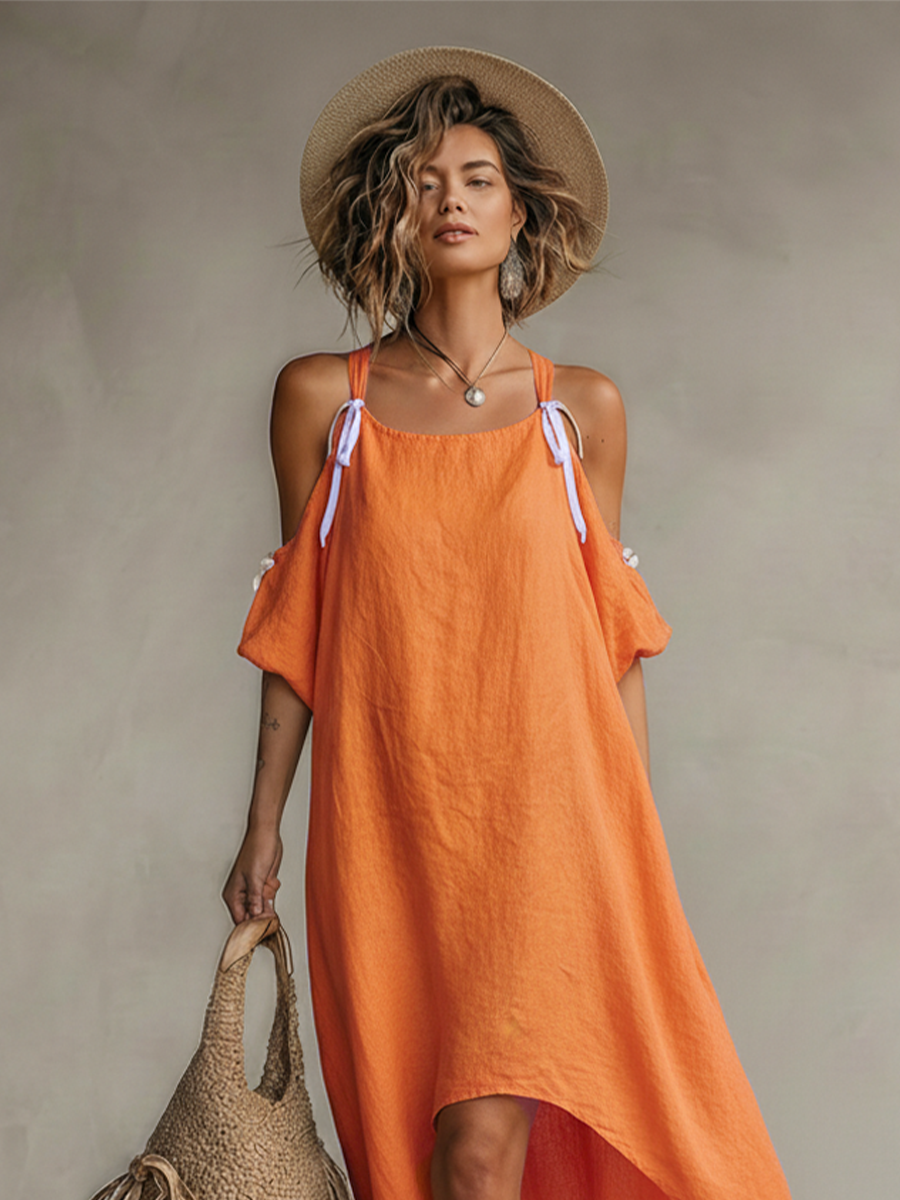Tangerine Linen Dress