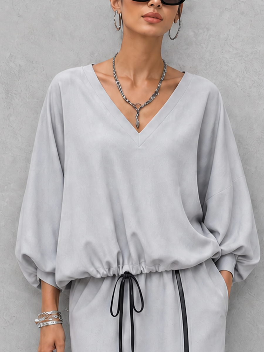 V-Neck Top & Midi Skirt Set