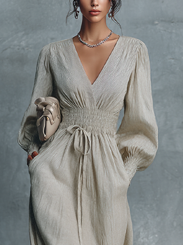 Beige Striped Maxi Dress