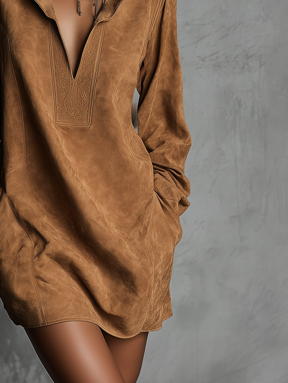 V-Neck Suede Dress