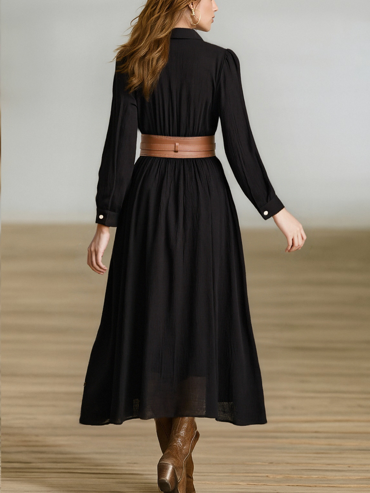 Linen Pleated Maxi Dress