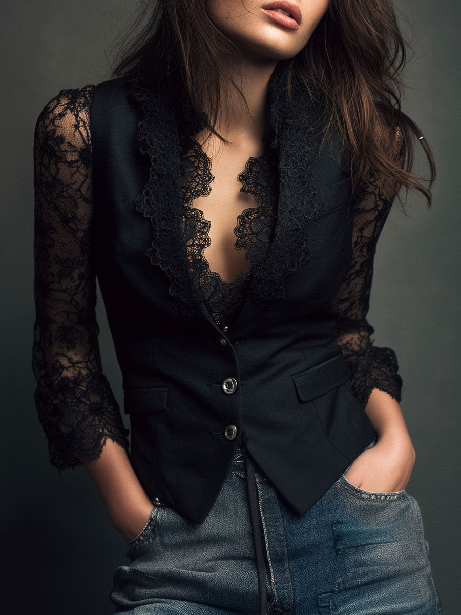 Lace Panel Blazer